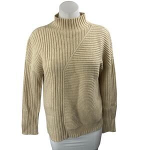 Intermix Women's Tan Ribbed Knit Long Sleeve Turtleneck Sweater Top Size S
